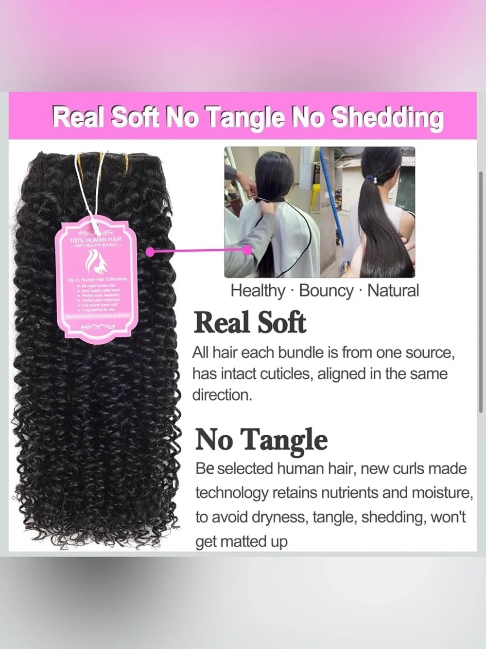 NWT - 20” Kinky Curly Clip-In Human Hair Extensions P4/27 | 7 Piece Set